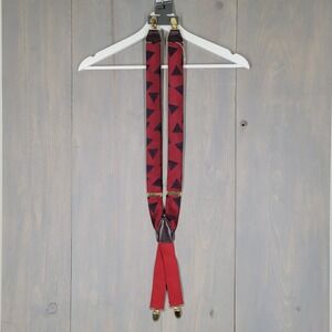 John Henry Suspenders Mens OS Red Geometric Triangle Gold Hardware Y-Back Braces